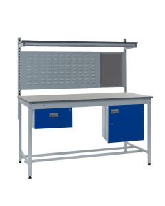 Kit C: Square Tube Workbench - Laminate Top 840.1500.750 - Single Drawer, Storage Cupboard, 760mm Rear Support Posts, Louvre Panel & Laminate Upper Shelf