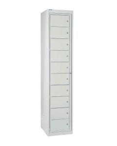 Flat Garment Locker - 10 Compartments - Light Grey Doors - H.1800 W.380 D.450